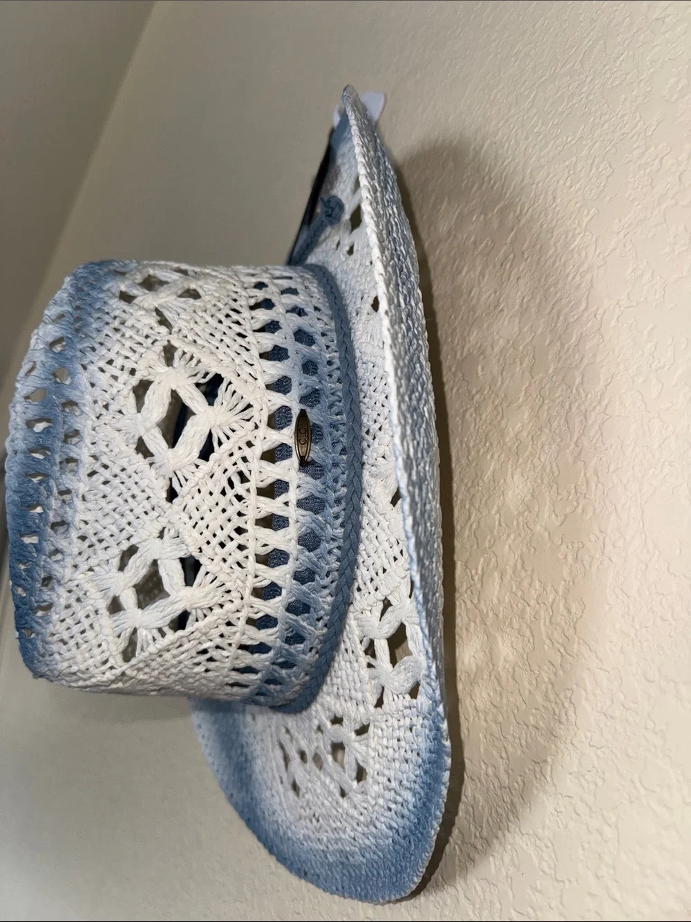 C.C White and Light Blue Crochet Sun Hat
